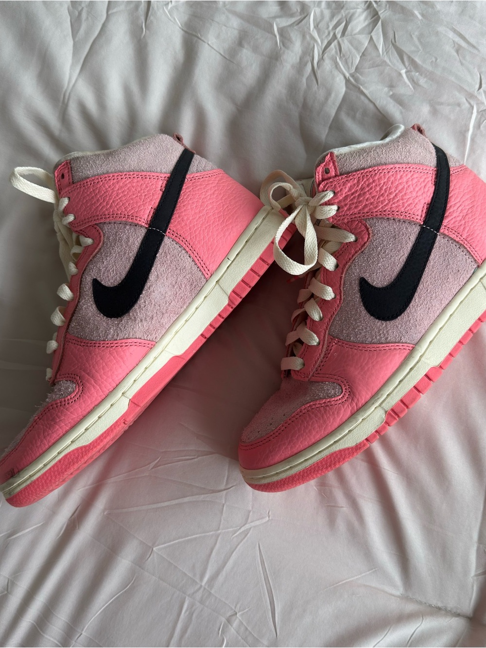 Nike Women’s Pink and Black Suede High-Top Sneakers